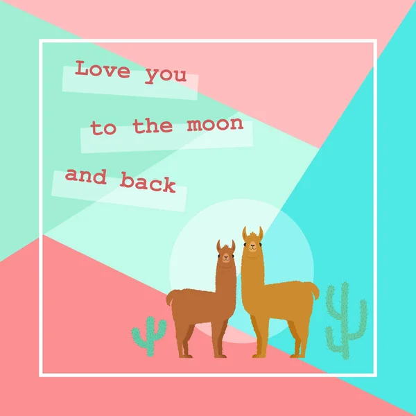 Two Llamas Love Romantic Valentine Day Greeting Card Template — Stock Vector