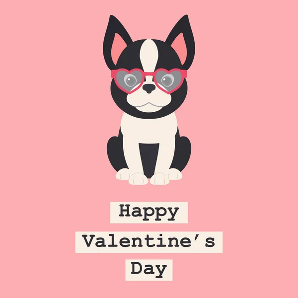 Boston Terrier Cachorro Gafas Forma Corazón Plantilla Tarjeta Felicitación Romántica — Vector de stock