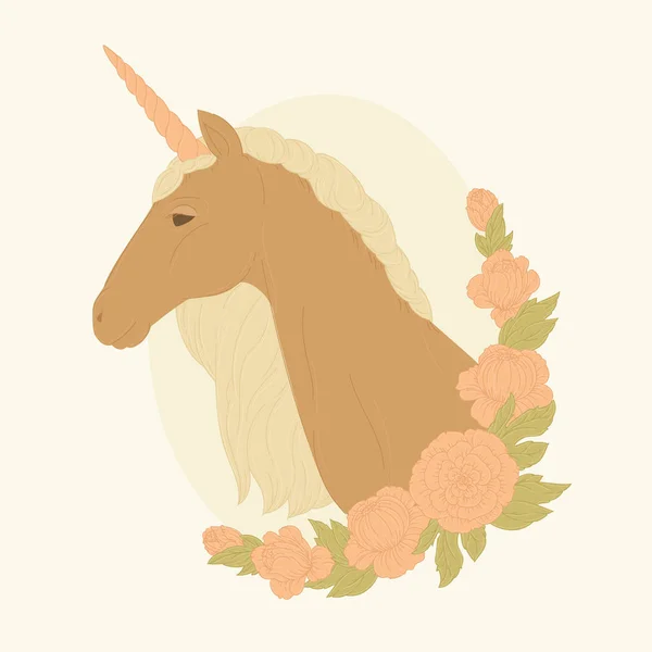 Unicornio Una Corona Floral Ilustración Vectorial — Vector de stock