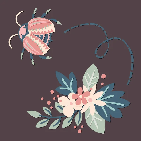 Découpez la punaise et les fleurs — Image vectorielle