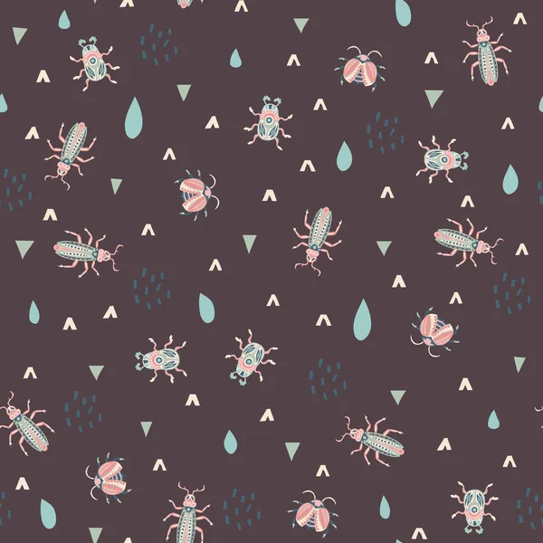 Cut out paper insects and flowers. Vector seamless pattern — Stock Vector