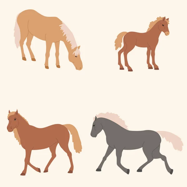Cuatro caballos set vector ilustración — Vector de stock