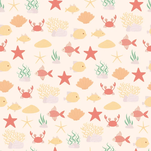 Sea or ocean life vector seamless pattern — Stock Vector