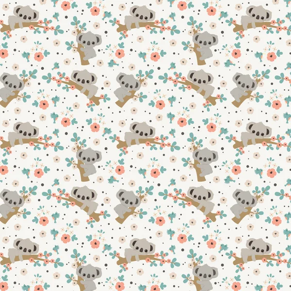 Koala Tree Seamless Pattern — Stock Vector