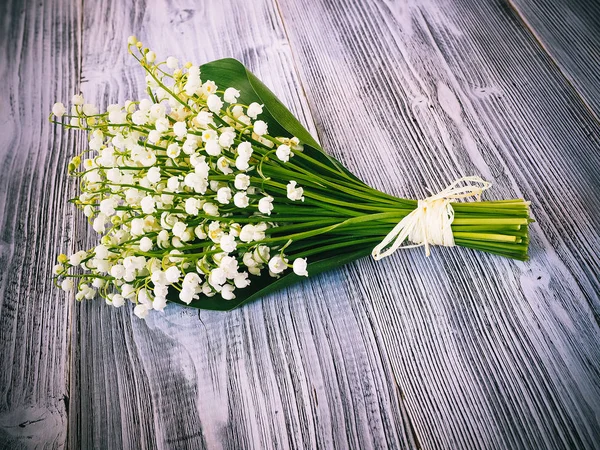 Lily Valley Wooden Background — Stock Photo, Image