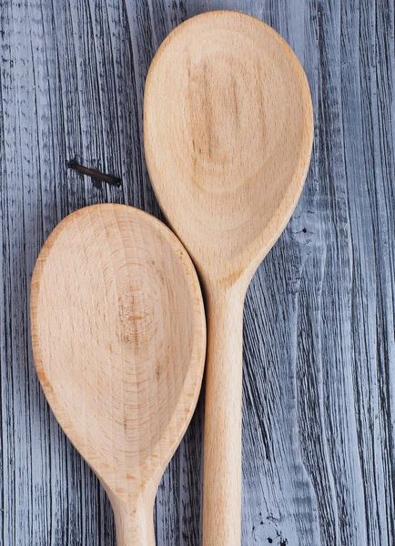 Wooden Spoon Wooden Background — Stock Photo, Image