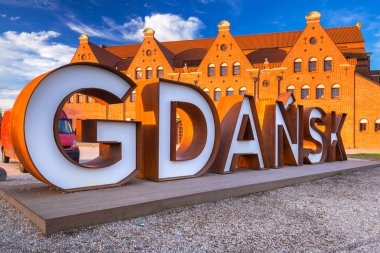 Gdansk şehir açık tabelaya gündoğumu, Polonya