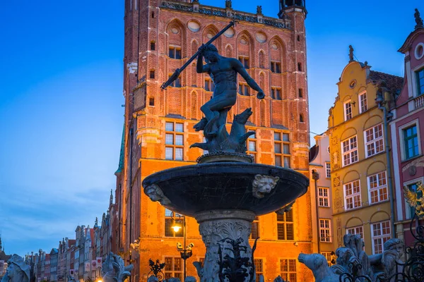 Neptunusfontein Oude Stad Van Gdansk Bij Dageraad Polen — Stockfoto