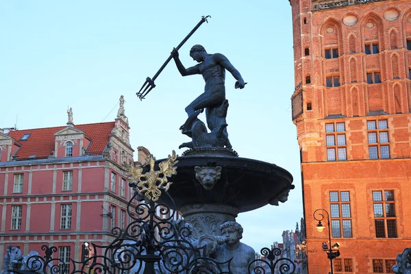 Fuente Del Neptuno Casco Antiguo Gdansk Amanecer Polonia — Foto de Stock