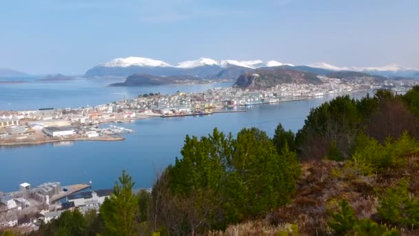Hermoso Paisaje Costa Oeste Noruega Desde Colina Sukkertoppen Sugar Loaf — Vídeo de stock