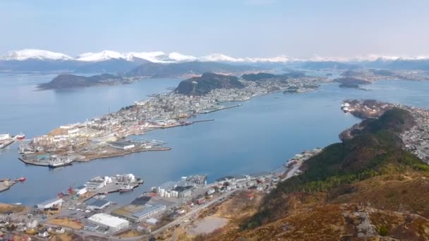 Hermoso Paisaje Costa Oeste Noruega Desde Colina Sukkertoppen Sugar Loaf — Vídeo de stock