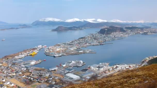 Bela Paisagem Costa Oeste Noruega Partir Colina Sukkertoppen Sugar Loaf — Vídeo de Stock