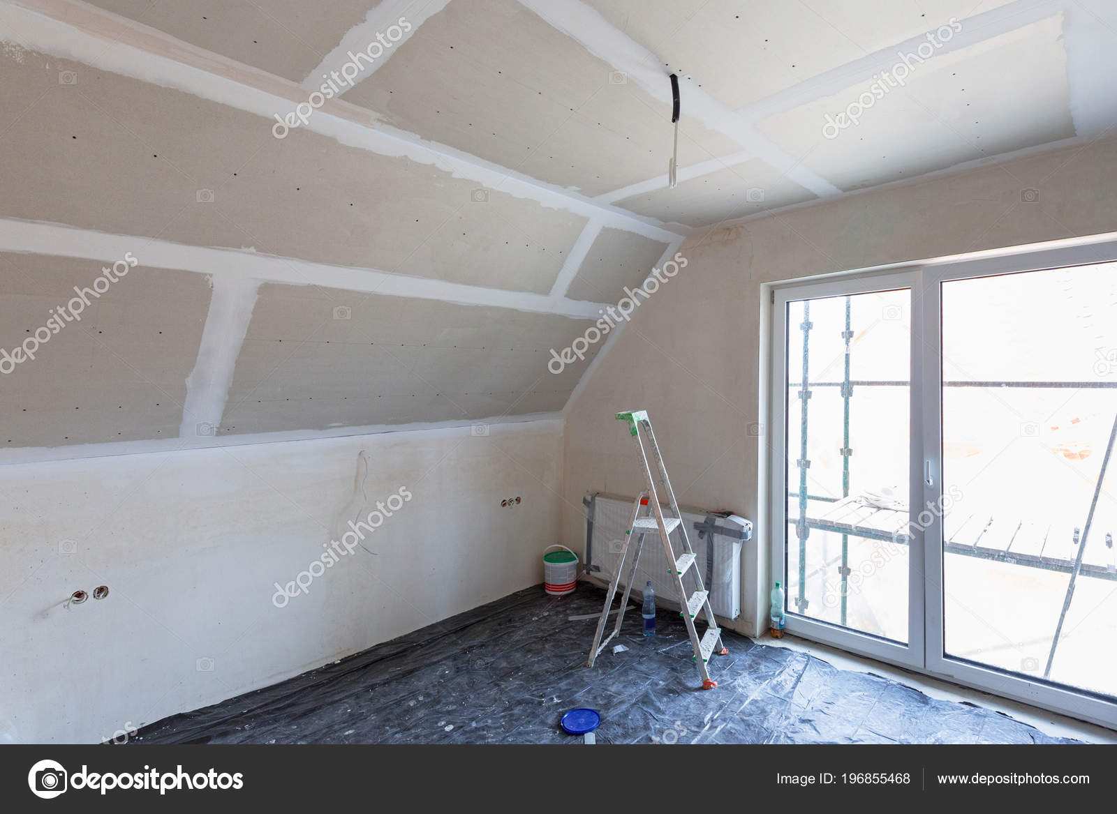 Empty Bedroom Interior Gypsum Board Ceiling Renovation