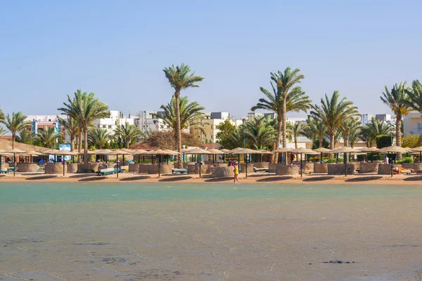 Parasols Sur Plage Mer Rouge Hurghada Egypte — Photo