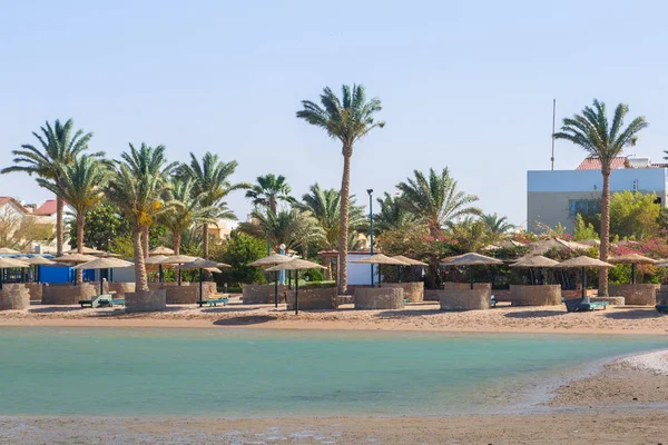 Parasols Sur Plage Mer Rouge Hurghada Egypte — Photo