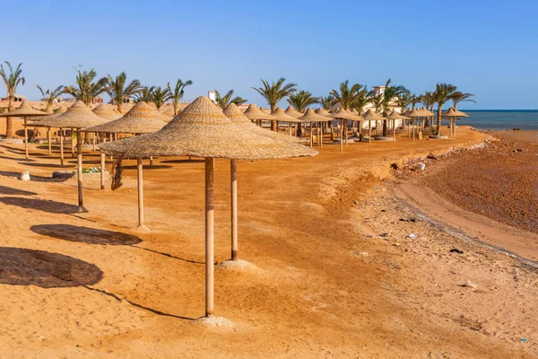 Зонтики Пляже Красного Моря Хургаде Египет — стоковое фото