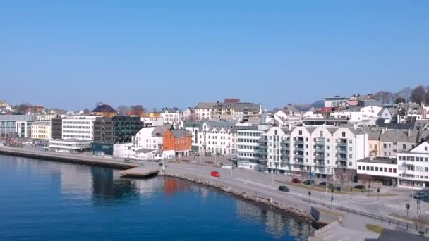 Alesund Norveç Nisan 2018 Norveç Güneşli Gün Alesund Şehrin Güzel — Stok video