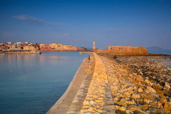 Velho Porto Veneziano Chania Nascer Sol Creta Grécia — Fotografia de Stock