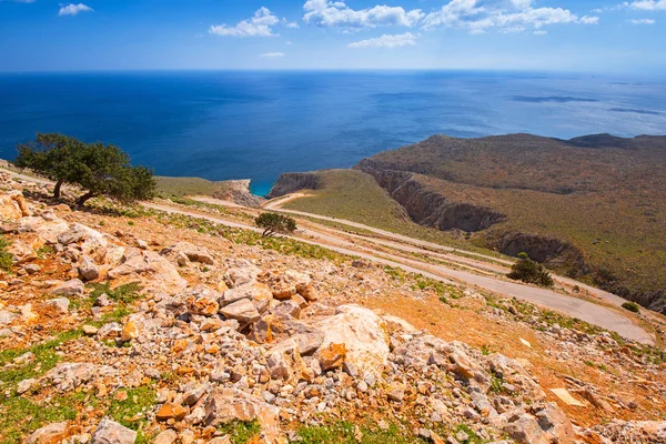 Στριμμένα Ορεινό Δρόμο Για Λιμνοθάλασσα Του Μπάλου Κρήτη Ελλάδα — Φωτογραφία Αρχείου