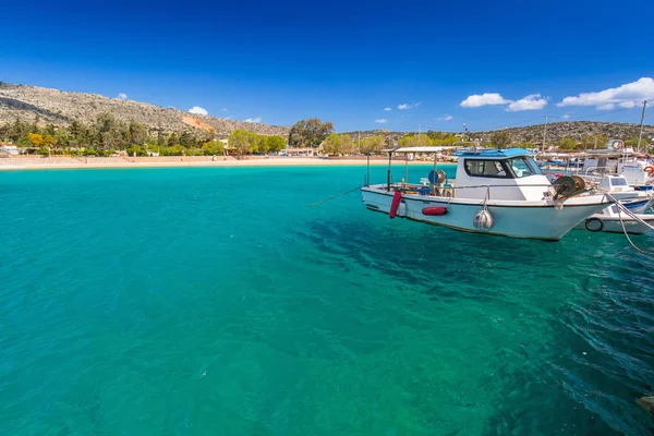 Lagoa Azul Baía Marathi Com Barcos Pesca Creta Grécia — Fotografia de Stock