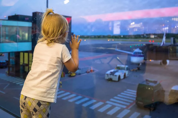 Little Baby Girl Waiting Boarding Airport — Stock Photo, Image