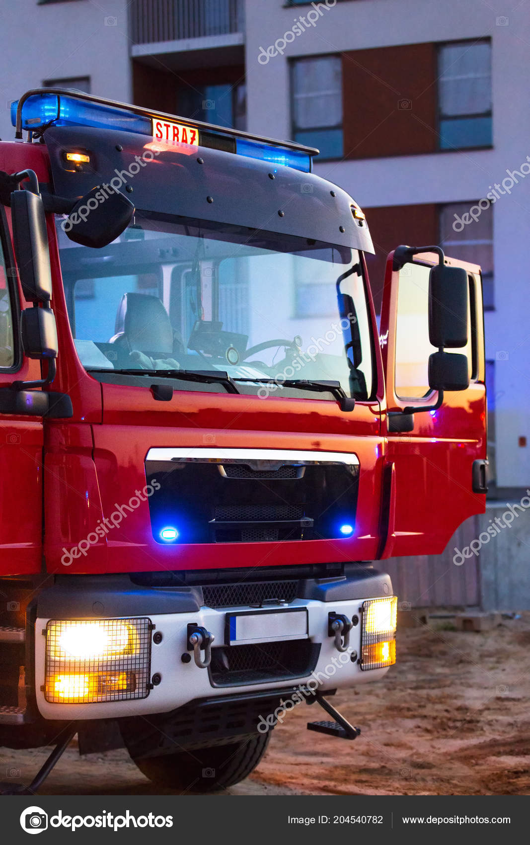 Flashing Lights Red Fire Truck Poland, Red And Blue Lights On Fire Trucks