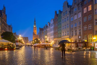 Yağmurlu gece, Polonya Gdansk uzun Lane Mimarlık