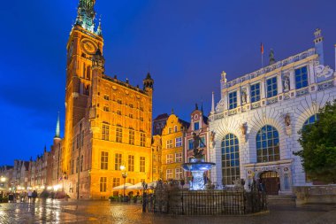 Yağmurlu gece, Polonya Gdansk uzun Lane Mimarlık