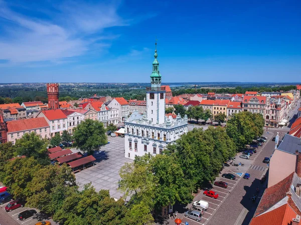 Flygfoto Över Chelmno Med Historiskt Stadshus Polen — Stockfoto