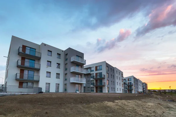 Pôr Sol Incrível Sobre Área Residencial Polônia — Fotografia de Stock