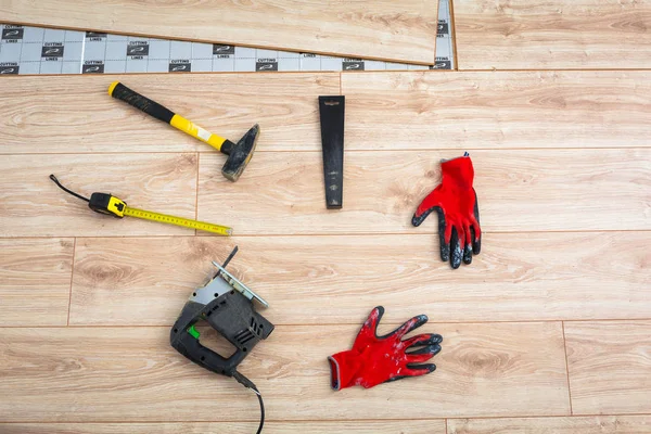 Instalación Suelo Madera Nuevo Casa — Foto de Stock