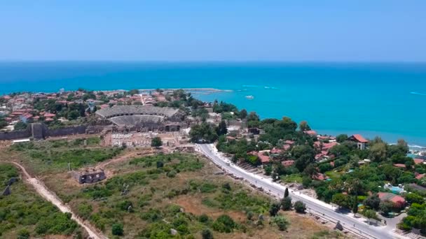 Vue Aérienne Des Ruines Antiques Side Town Turquie — Video