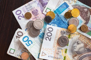 Yığını Polonya Zlotisi banknot ve madeni paralar