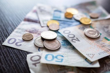 Yığını Polonya Zlotisi banknot ve madeni paralar