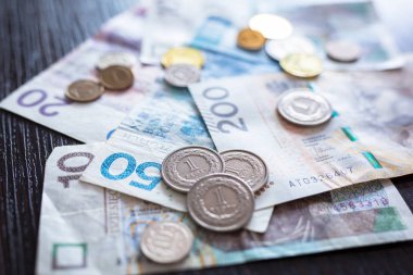 Yığını Polonya Zlotisi banknot ve madeni paralar