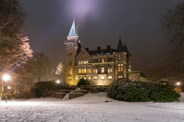 Teleborg Κάστρο Στην Χιονισμένη Νύχτα Vaxjo Σουηδία — Φωτογραφία Αρχείου