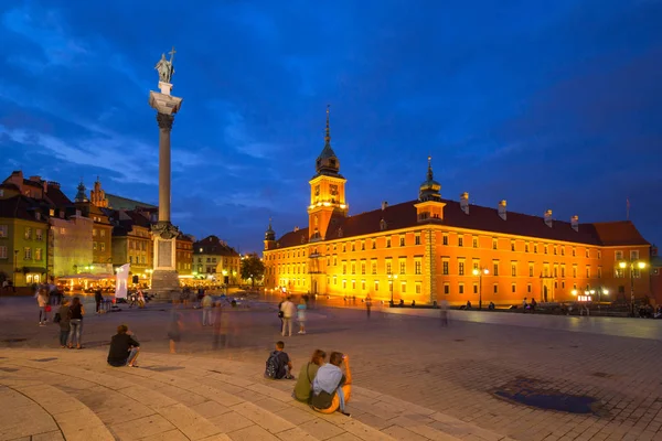 Kungliga Slottet Torget Och Sigismunds Kolumn Warszawa Stad Natten Polen — Stockfoto