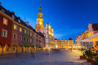 Architecture of the Main Square in Poznan at night, Poland. clipart