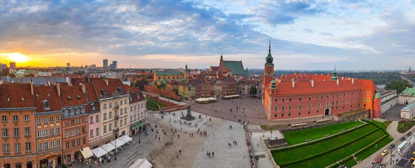 Panorama Náměstí Královský Zámek Varšavě Města Při Západu Slunce Polsko — Stock fotografie