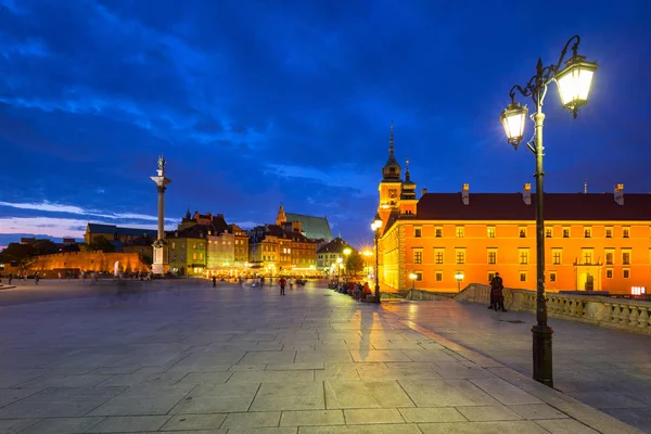 Placu Zamek Królewski Król Sigismunds Kolumna Warszawie Miasto Nocą Polska — Zdjęcie stockowe