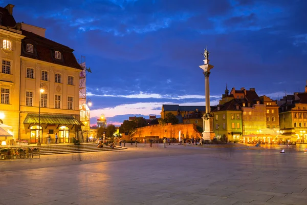 Royal Castle Square Kral Sigismunds Gece Polonya Varşova Şehir Sütununda — Stok fotoğraf