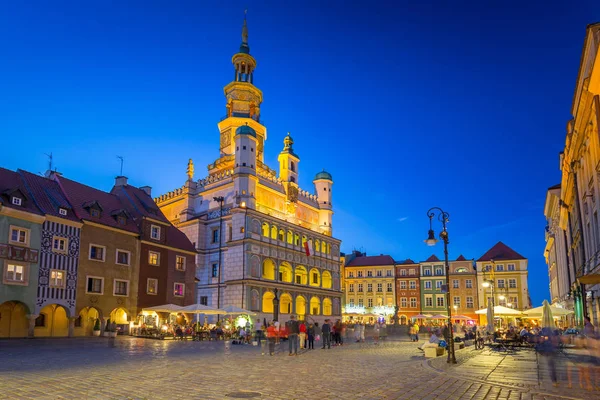 Architektura Głównego Poznaniu Nocy Polska — Zdjęcie stockowe