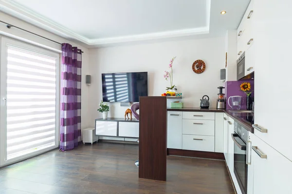Sala Estar Moderna Com Cozinha Interior — Fotografia de Stock