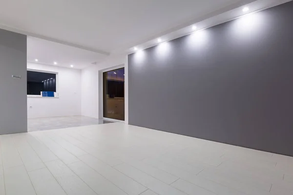 Salon Avec Nouveau Plancher Stratifié Mur Décoratif — Photo