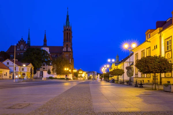 Hlavní Náměstí Bazilikou Bialystoku Noci Polsko Kosciusko — Stock fotografie