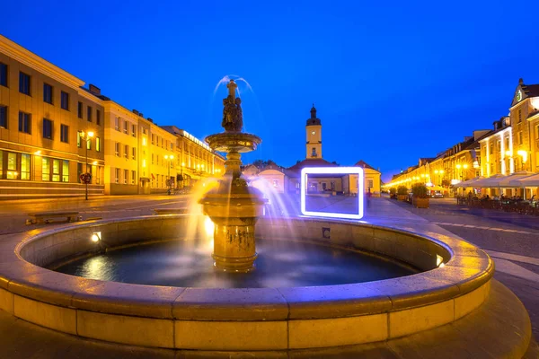 Fuente Plaza Principal Bialystok Por Noche Polonia — Foto de Stock