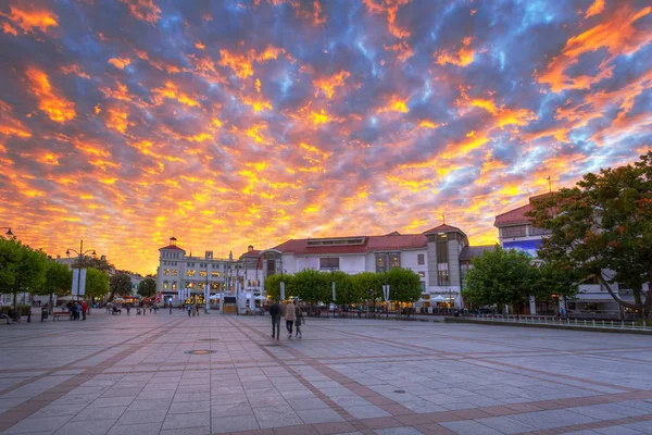 Paesaggio Idilliaco Della Piazza Principale Nella Città Sopot Tramonto Polonia — Foto Stock