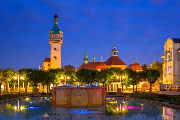 Vuurtoren Door Baltische Pier Sopot Schemering Polen — Stockfoto