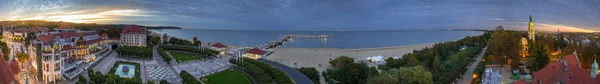 Panorama Del Muelle Del Mar Báltico Molo Sopot Atardecer Polonia —  Fotos de Stock