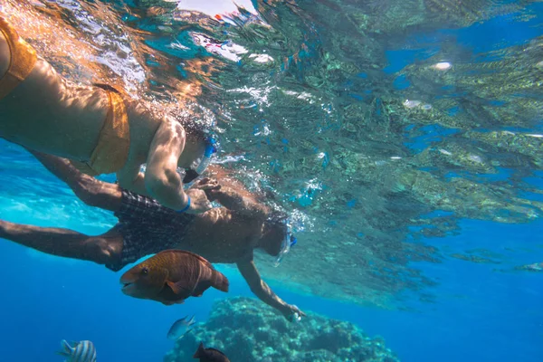 Kvinnan Vid Snorkling Röda Havet Egypten — Stockfoto